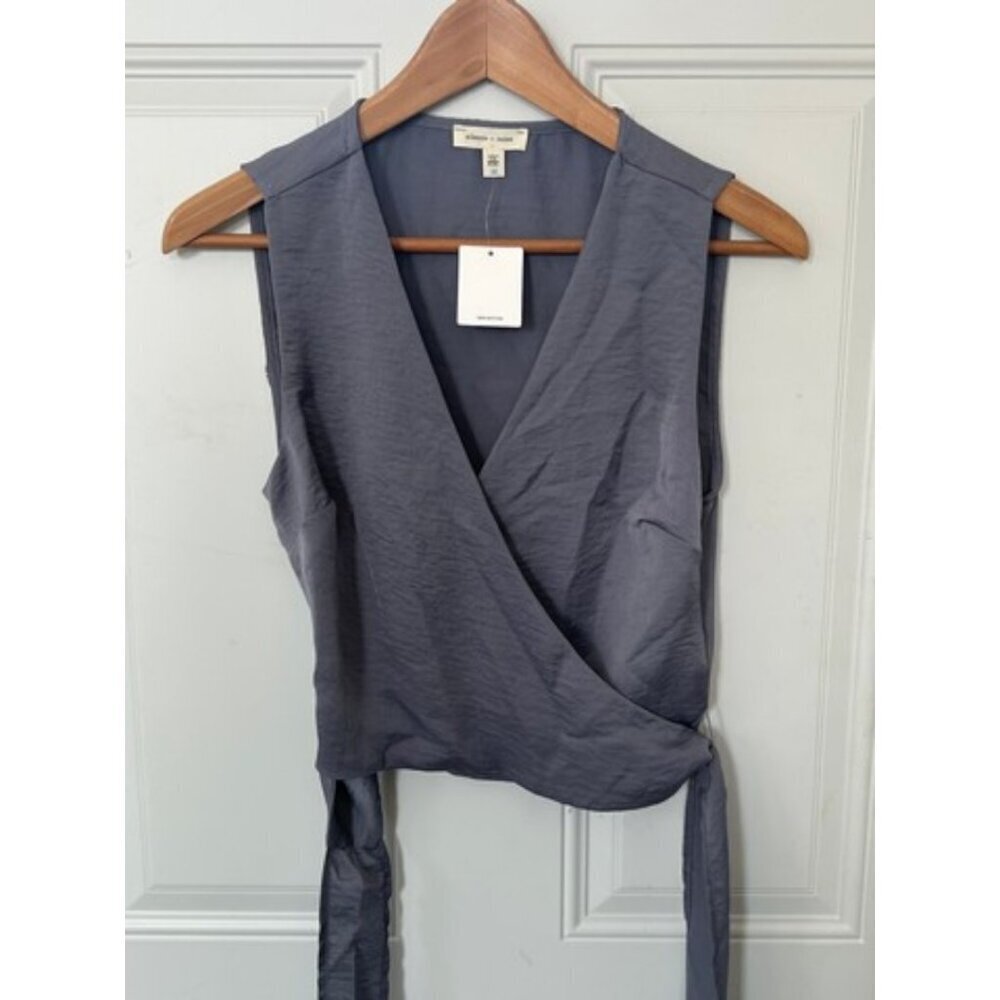 NWT Silence + Noise Gray Sleeveless Wrap Tie Top Minimalist Chic‎ Style Size M